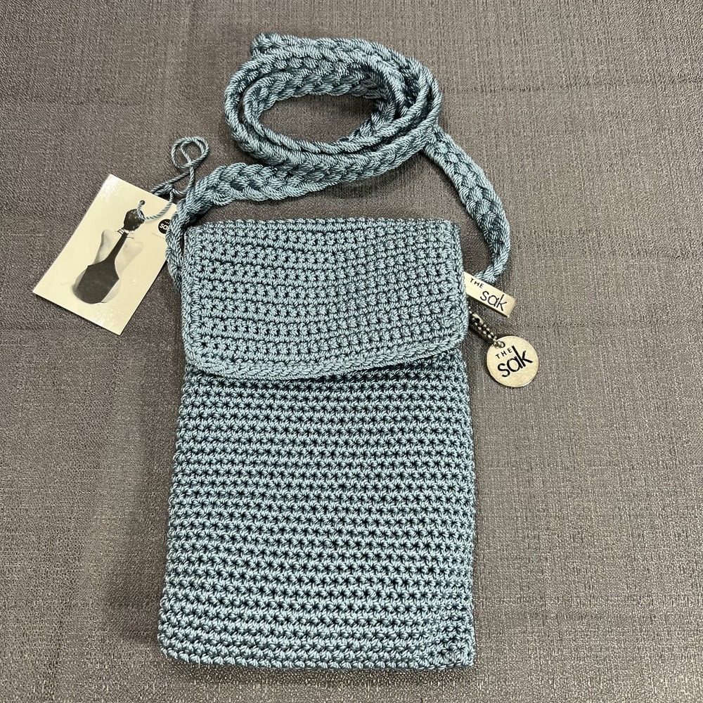 THE SAK Mini Flap Crochet Crossbody Denim/Sky Blue Bag Purse 5x7 - NWT‎